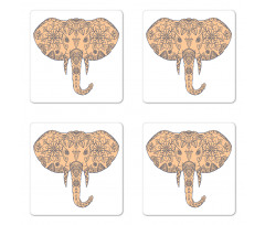 Floral Elephant Head Front Coaster Set Of Four