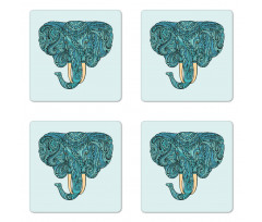 Elephant Head Motif Pattern Coaster Set Of Four