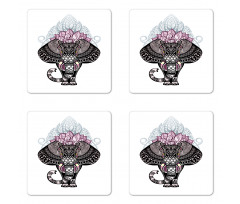 Elephant with Floral Crown Coaster Set Of Four