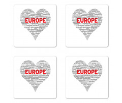 European Country Names Heart Coaster Set Of Four