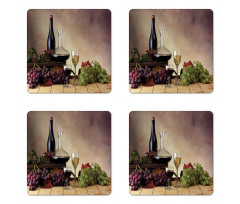 Grapes Wines Bottles Glasses Coaster Set Of Four