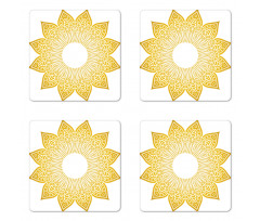 Circle Sun Looking Floral Coaster Set Of Four