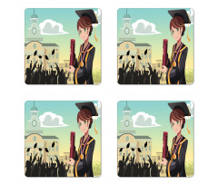 Girl Holding Diploma Coaster Set Of Four