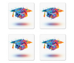 Colorful Cap Paint Blots Coaster Set Of Four