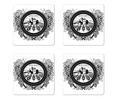 House with Grapeyard in Frame Coaster Set Of Four