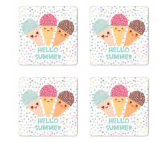 Ice Cream Cone with Dots Coaster Set Of Four