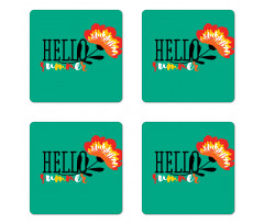 Floral Hello Summer Text Coaster Set Of Four