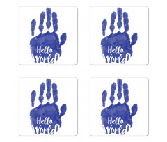 Hello World Color Hand Print Coaster Set Of Four
