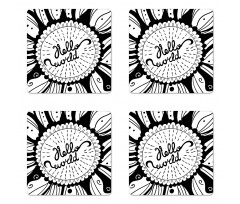 Monochrome Style Hello World Coaster Set Of Four