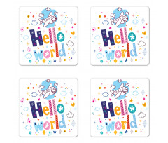 Childish Hello World Phrase Coaster Set Of Four