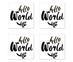 Brush Lettering Hello World Coaster Set Of Four