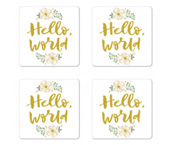 Floral Hello World Lettering Coaster Set Of Four