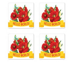 Hello World Spring Flowers Coaster Set Of Four