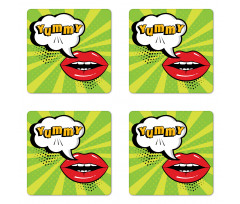 Retro Comic Balloon Lips Art Coaster Set Of Four