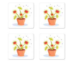 Plant and Fly Silhouettes Coaster Set Of Four