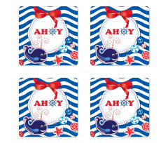 Marine Ahoy Cartoon Whale Coaster Set Of Four