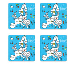 Accurate Map of the Europe Coaster Set Of Four