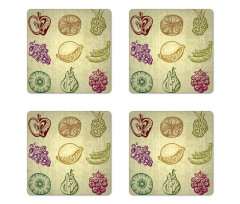 Kiwi Pineapple Grapes Berries Coaster Set Of Four