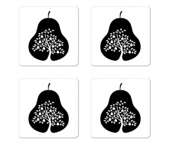 Monochrome Tree in a Fruit Coaster Set Of Four