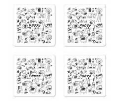 Doodle Camera Film Poeple Coaster Set Of Four