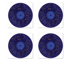 Round Shape Astrology Map Coaster Set Of Four