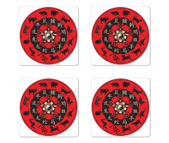 Chinese Horoscope Wheel Deco Coaster Set Of Four