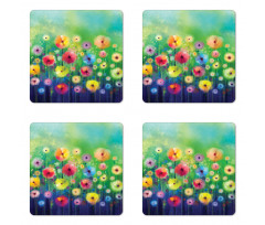 Colorful Garden Meadow Theme Coaster Set Of Four