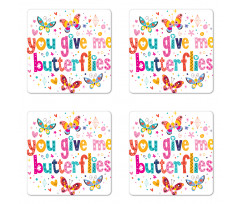 Words Hearts Cartoon Coaster Set Of Four