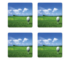 Golf Ball on Tee on the Grass Coaster Set Of Four