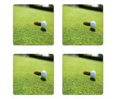 Golf Ball on Lip of Cup Grass Coaster Set Of Four