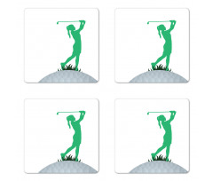 Woman Golf Player Taking Shot Coaster Set Of Four