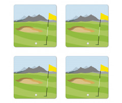 Teeing Box and Flag Golf Field Coaster Set Of Four