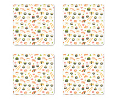 Japanese Cuisine Cartoon Art Coaster Set Of Four