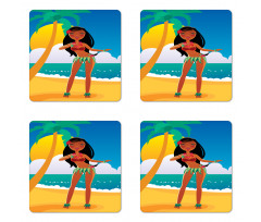 Hawaiian Woman Dancing Coaster Set Of Four