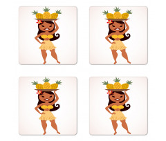 Tropical Girl Pineapples Coaster Set Of Four