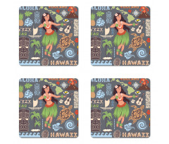 Tribal Aloha Retro Folks Coaster Set Of Four