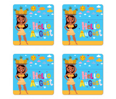 Hello August Text Sun Coaster Set Of Four