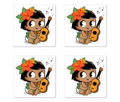 Girl Playing the Ukelele Coaster Set Of Four