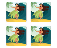 Aloha Palm Trees Summer Coaster Set Of Four