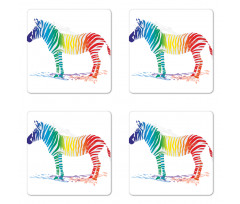 Zebra Rainbow Colors Coaster Set Of Four