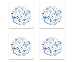 Jellyfish Turtle and Shell Coaster Set Of Four