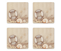 Life Buoy Wooden Sepia Coaster Set Of Four