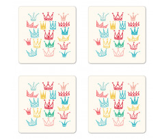 Cartoonish Colorful Crowns Coaster Set Of Four