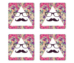 Hipster Mustache Glasses Coaster Set Of Four