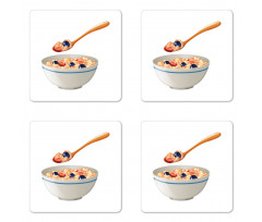 Spoon and Bowl of Porridge Coaster Set Of Four