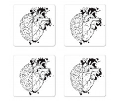 Human Heart and Brain Art Coaster Set Of Four