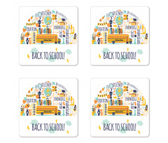 Doodle with Typography Coaster Set Of Four