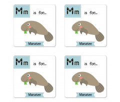 Letter M and Animal Cartoon Coaster Set Of Four