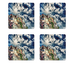 Mediterranean Coast Houses Coaster Set Of Four