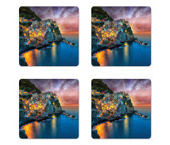 Night View Coast Village Coaster Set Of Four